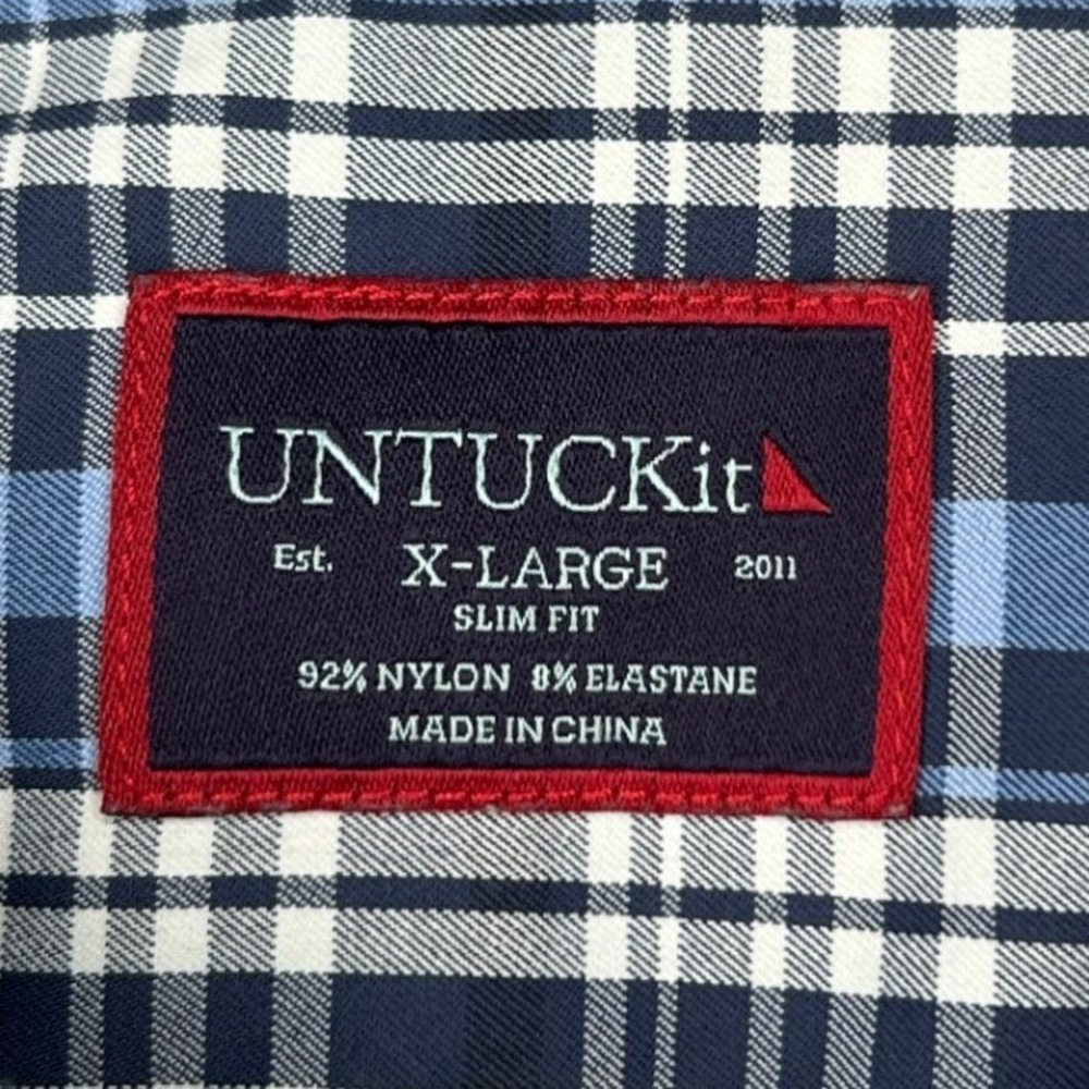 UNTUCKit Men's X Large Slim Fit Blue Plaid Button Down Shirt Long Sleeve - Picture 4 of 4